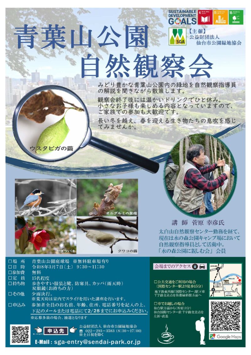 3/7（土）青葉山公園　自然観察会　